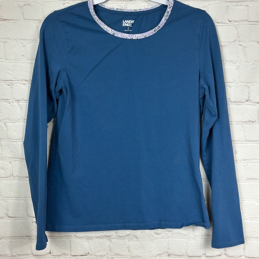 Lands End Lounge Shirt Pajama‎ Top Stretch Long Sleeve TShirt blue sz S GUC